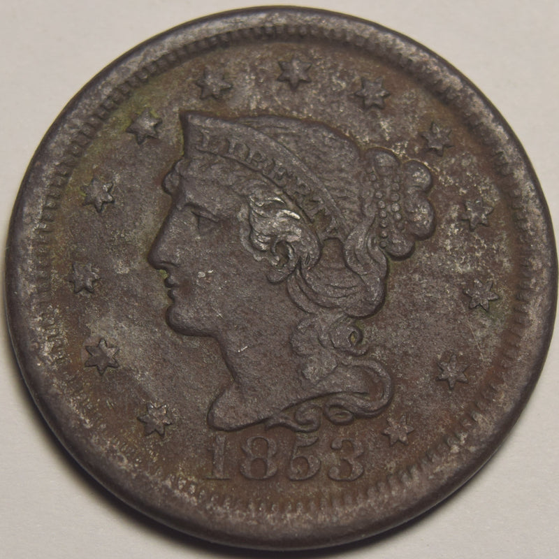 1853 Braided Hair Large Cent . . . . VF heavy corrosion