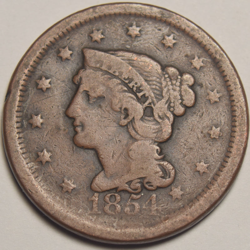 1854 Braided Hair Large Cent . . . . Good