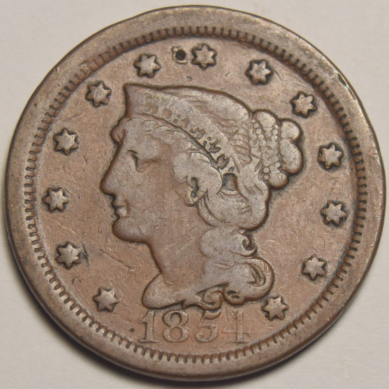 1854 Braided Hair Large Cent . . . . Very Good