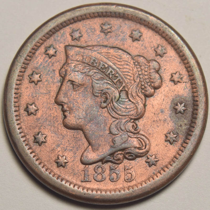 1855 Upright 55 Braided Hair Large Cent . . . . VF/XF