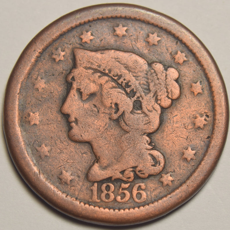 1856 Slant 5 Braided Hair Large Cent . . . . Good