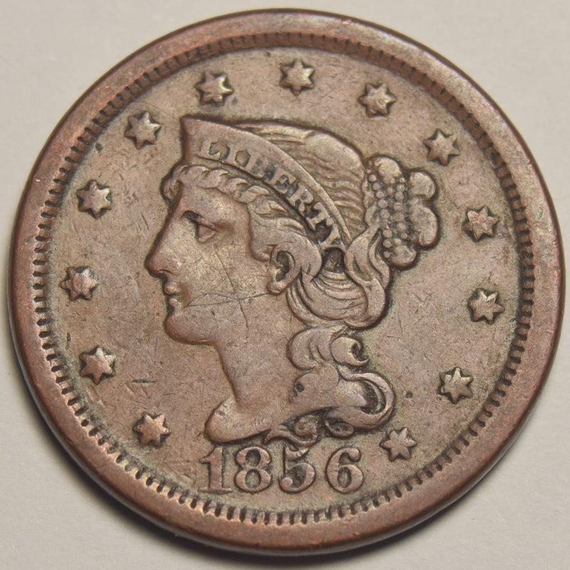 1856 Upright 5 Braided Hair Large Cent . . . . VF scratch