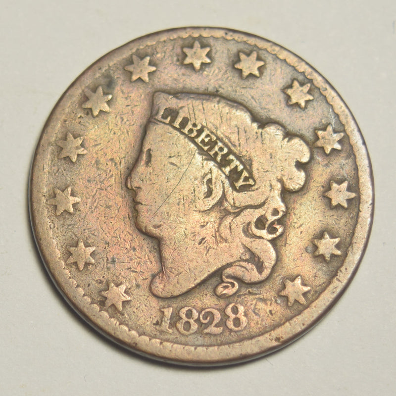 1828 Narrow Date Coronet Head Large Cent . . . . Very Good