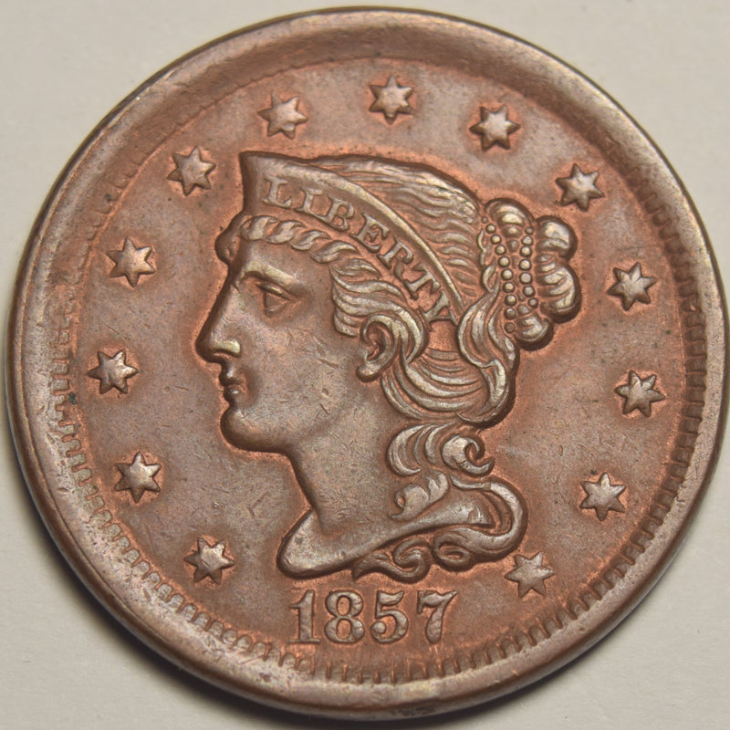 1857 Small Date Braided Hair Large Cent . . . . Select BU Red/Brown