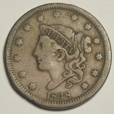 1838 Matron Head Large Cent Very Fine