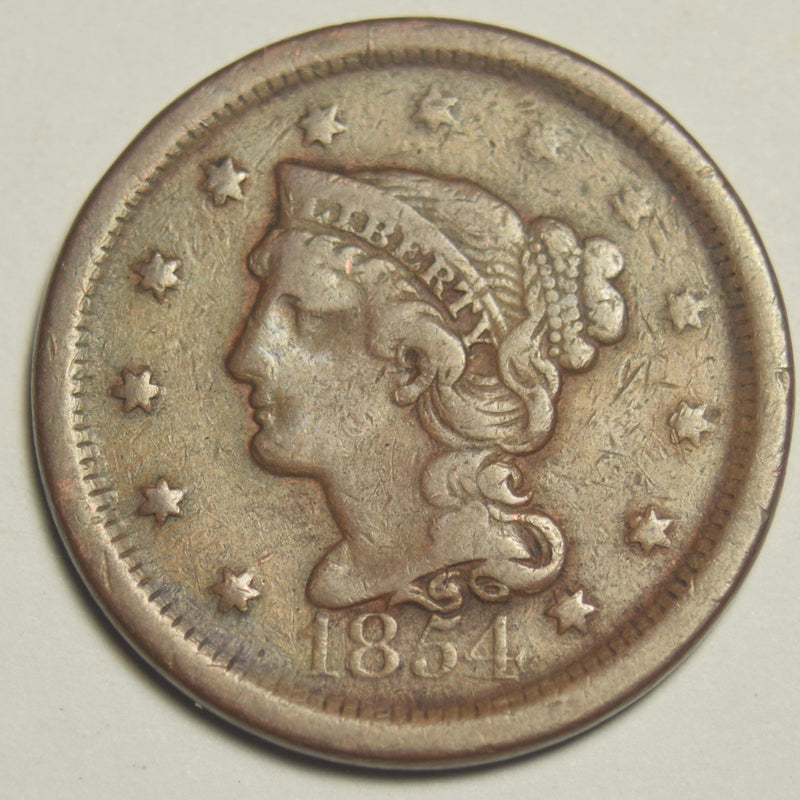 1854 Braided Hair Large Cent . . . . VF rotated die