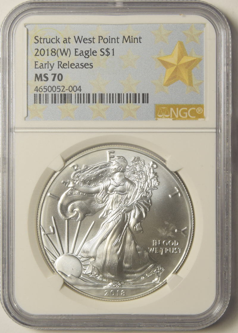 2018(W) Silver Eagle . . . . NGC MS-70 Early Releases Struck at West Point Mint