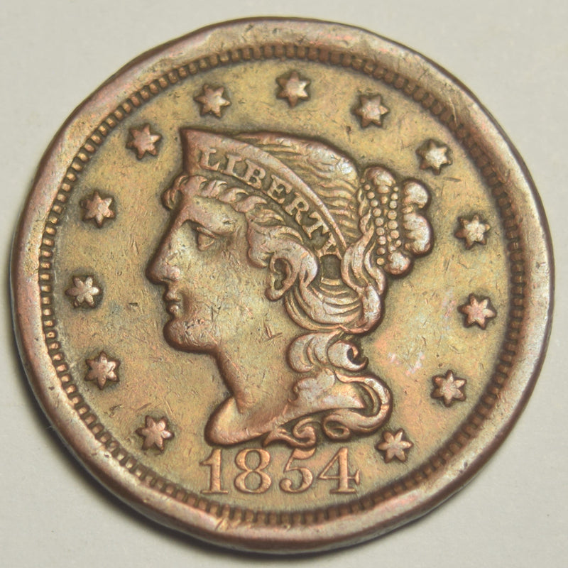 1854 Braided Hair Large Cent . . . . VF/XF