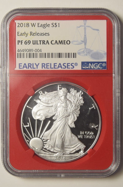 2018-W Silver Eagle NGC PF-69 Ultra Cameo Early Releases Red Holder