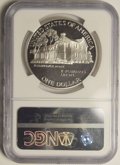 1990-P Eisenhower Centennial Dollar . . . . NGC Gem Proof Ultra Cameo John M. Mercanti Autograph, 12th Chief Engraver