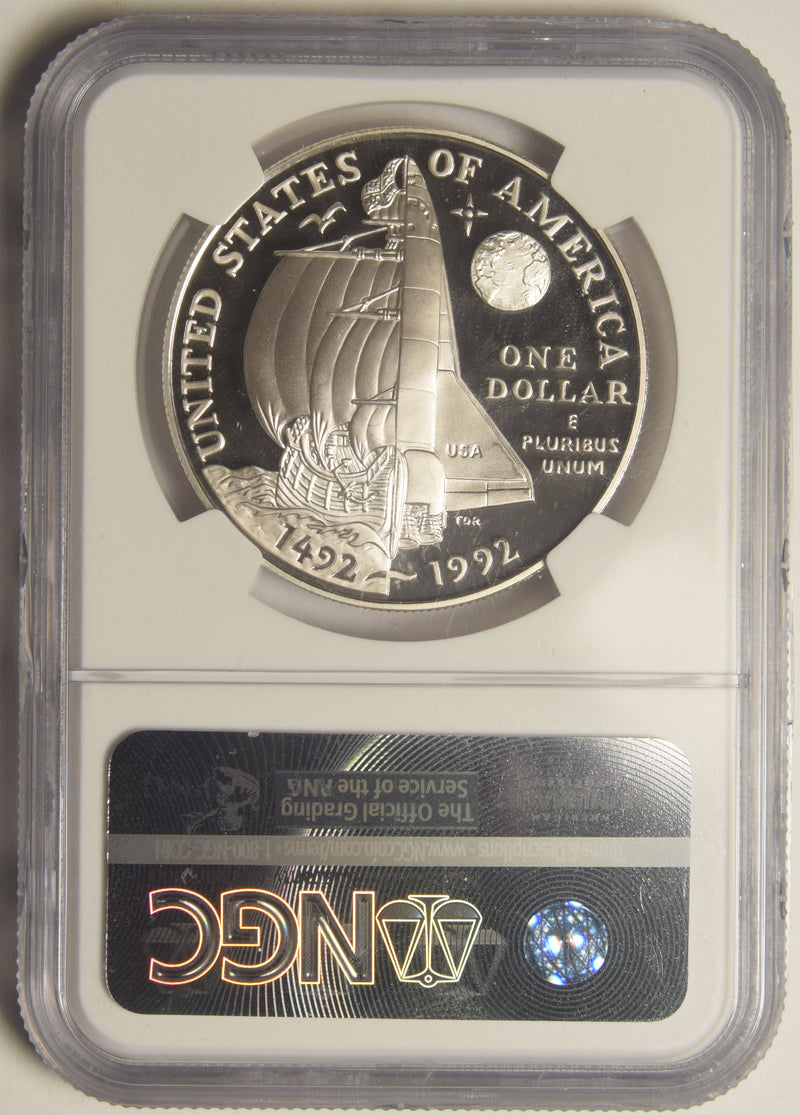 1992-P Columbus Dollar . . . . NGC Gem Proof Ultra Cameo John M. Mercanti Autograph, 12th Chief Engraver