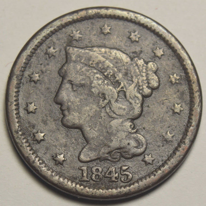 1845 Braided Hair Large Cent VG corrosion