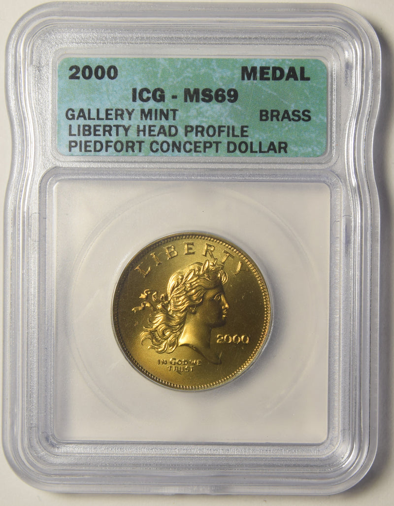 2000 Brass Piedfort Concept Dollar ICG MS-69 Gallery Mint Liberty Head Profile