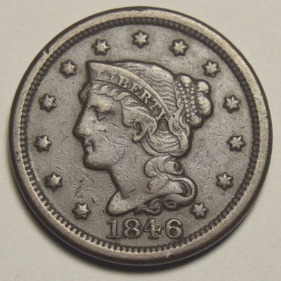 1846 Small Date Braided Hair Large Cent Very Fine