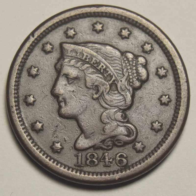 1846 Small Date Braided Hair Large Cent Very Fine