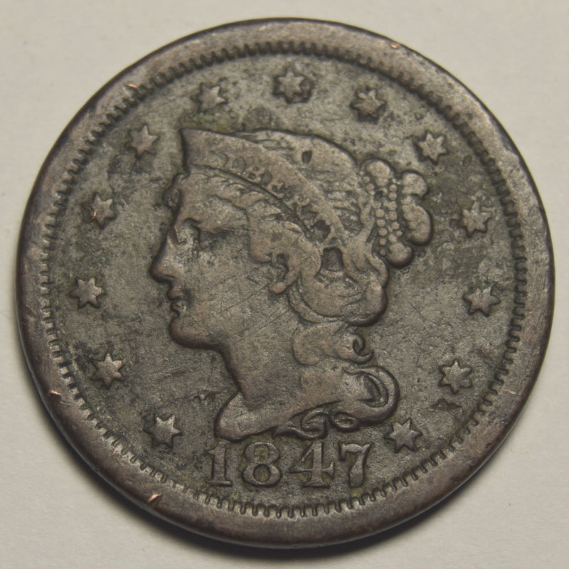 1847 Braided Hair Large Cent . . . . VF heavy corrosion