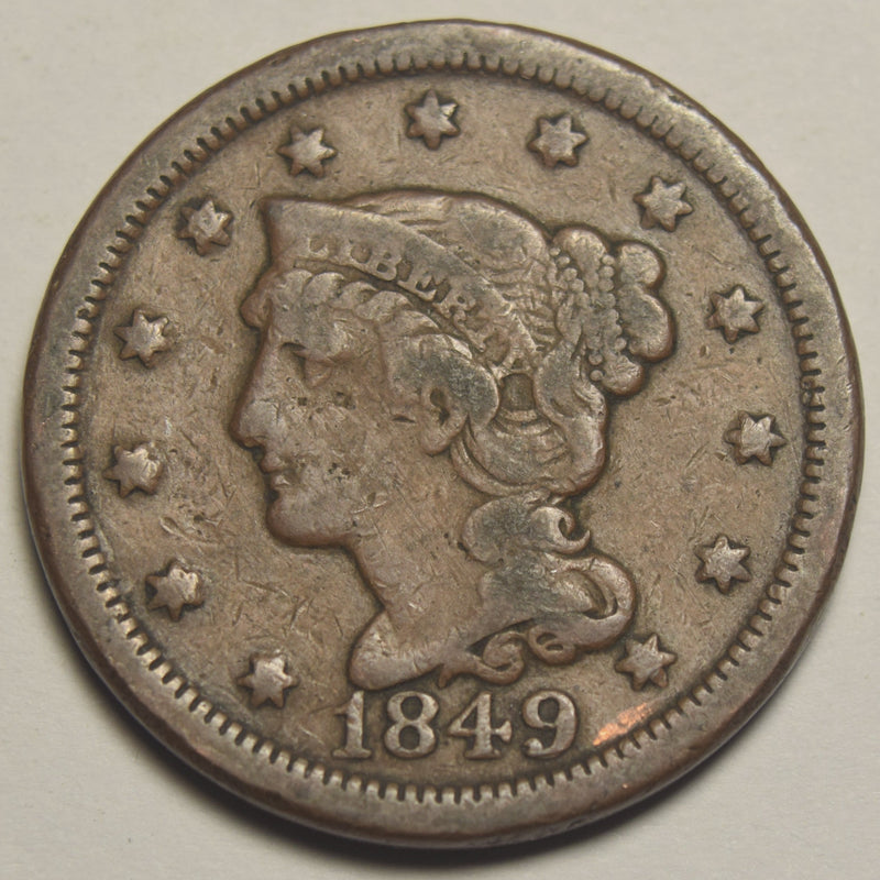 1849 Braided Hair Large Cent . . . . Fine