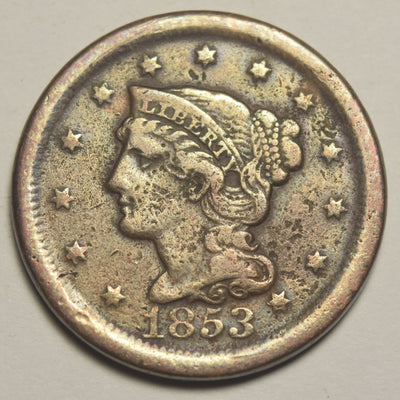 1850 Braided Hair Large Cent Very Good