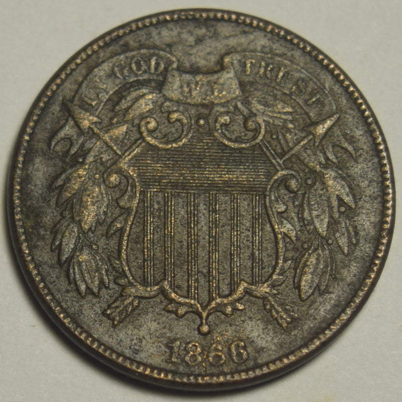 1866 Two Cent Piece . . . . AU dark