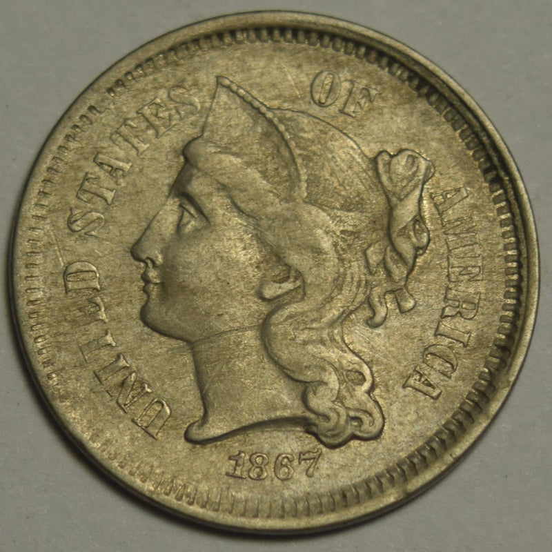 1867 Nickel Three Cent Piece . . . . XF/AU scratched