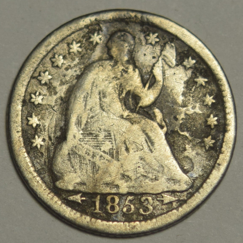 1853 Arrows Seated Liberty Half Dime . . . . VG rough