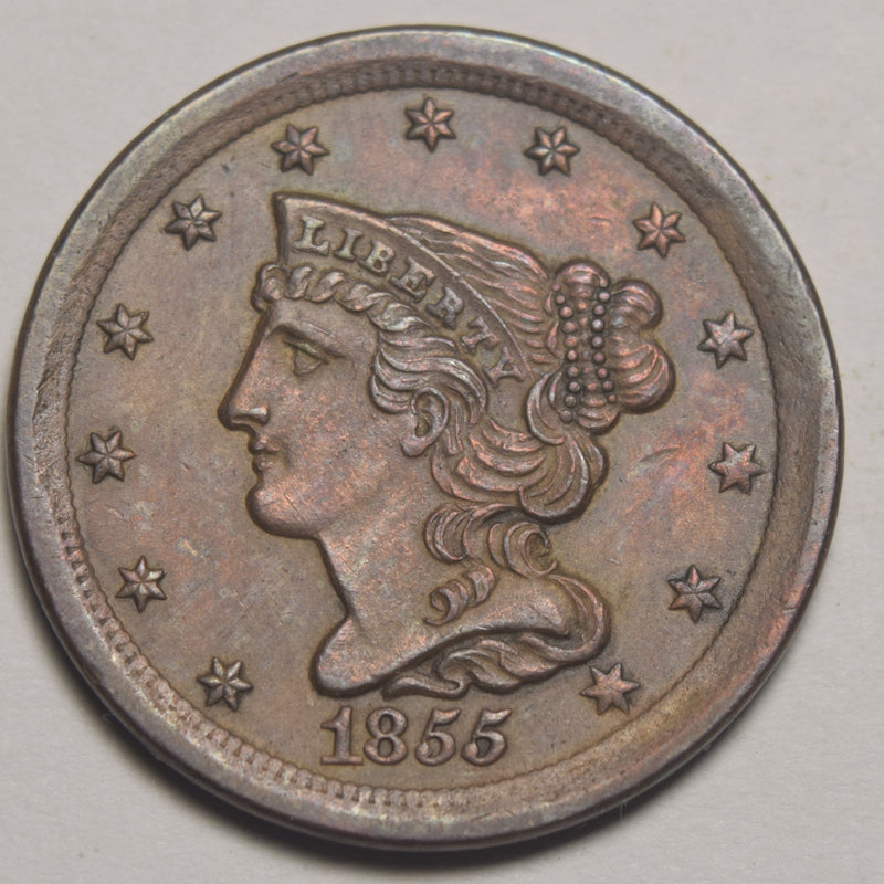 1855 Braided Hair Half Cent . . . . Choice BU Red/Brown