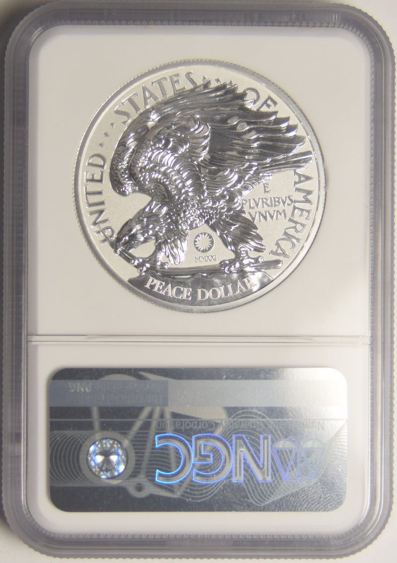 1921-2021 Silver 2 oz. Private Issue Peace Dollar Medal . . . . NGC REVERSE PF-70 Smithsonian Collection Peace Dollar 100th Anniversary Ultra High Relief First Day of Issue