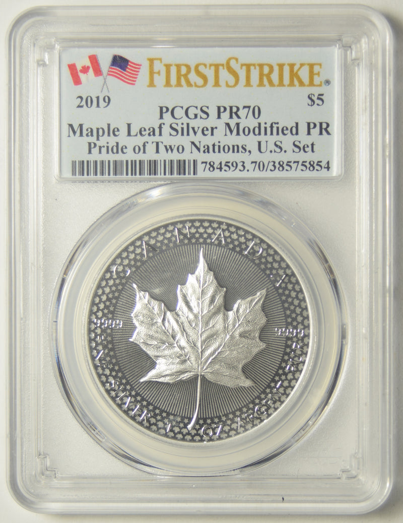 2019 Canadian Maple Leaf . . . . PCGS PR-70 Silver Modified Proof First Strik Pride of Two Nations U.S. Set