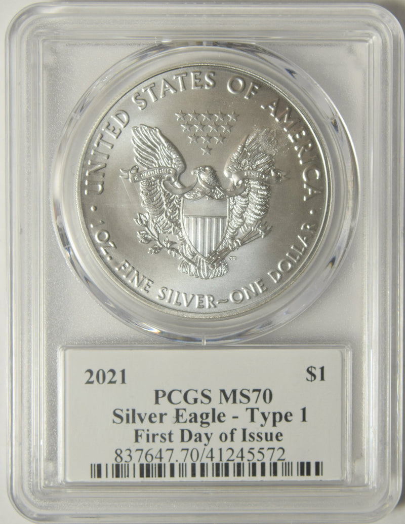 2021 Type 1 Silver Eagle . . . . PCGS MS-70 First Day of Issue