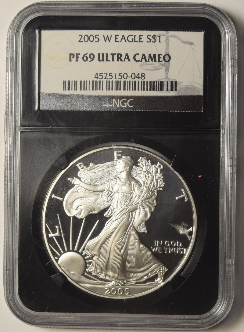 2005-W Silver Eagle NGC PF-69 Ultra Cameo Retro Black Holder