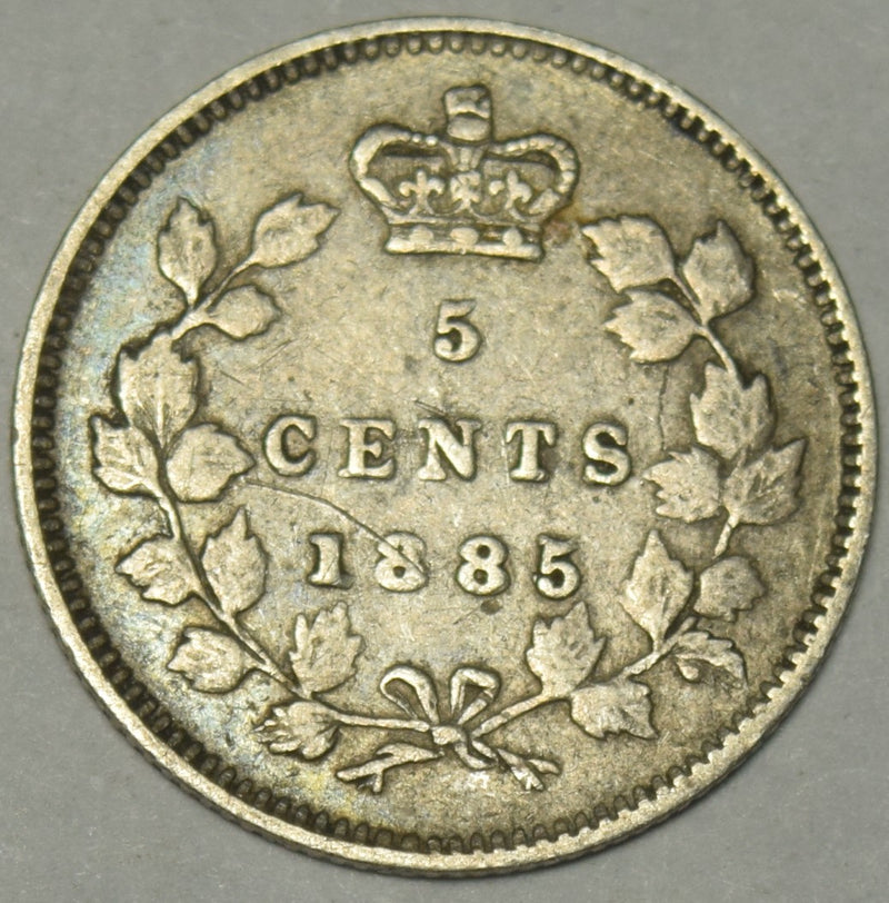 1885/5 Small 5 Canadian 5 Cents Fine/VF