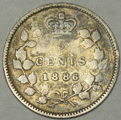 1886 Large 6 Canadian 5 Cents Fine