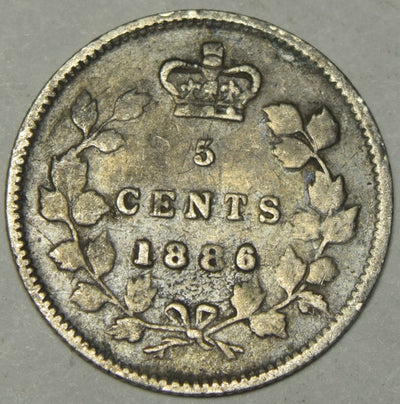 1886 Large 6 Canadian 5 Cents Very Fine