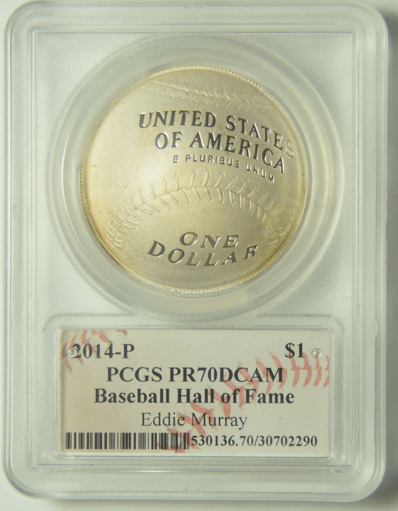 2014 Baseball Hall of Fame Silver Dollar . . . . PCGS PR-70 DCAM Eddie Murray Autograph