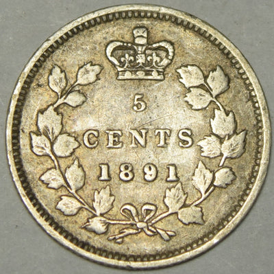 1891 Canadian 5 Cents VF/XF