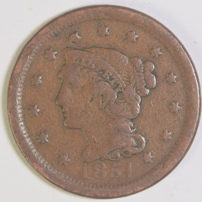 1851 Braided Hair Large Cent Very Good