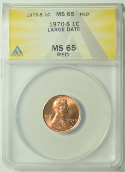 1970-S Lincoln Cent ANACS MS-65 RED Large Date