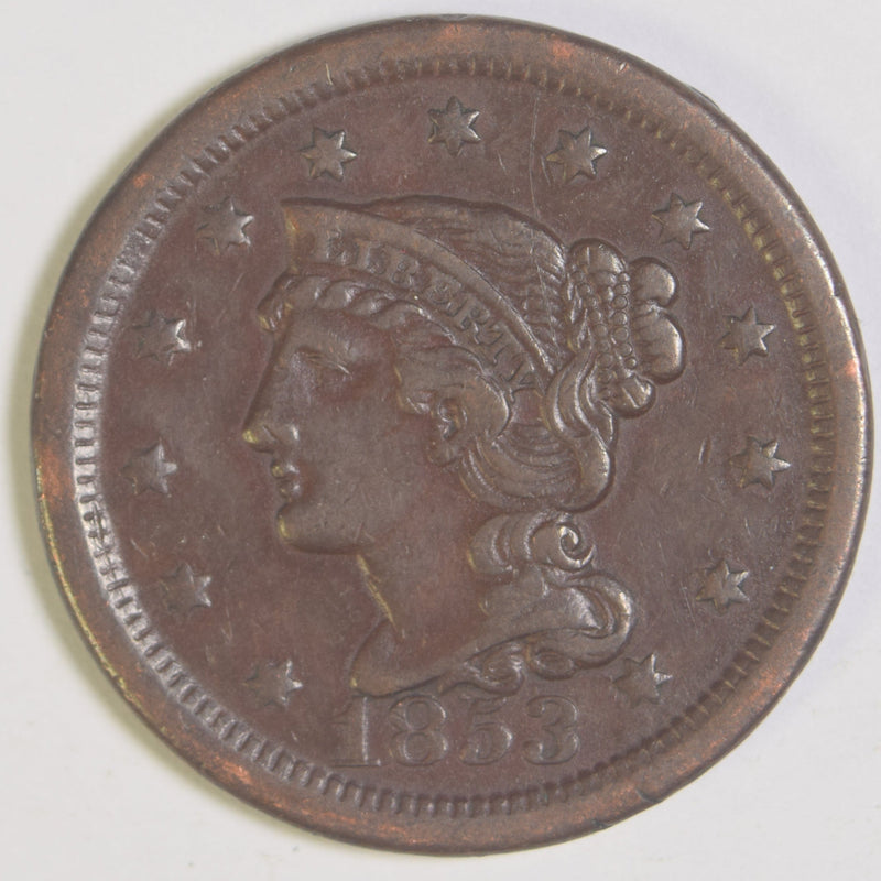 1853 Braided Hair Large Cent . . . . VF/XF