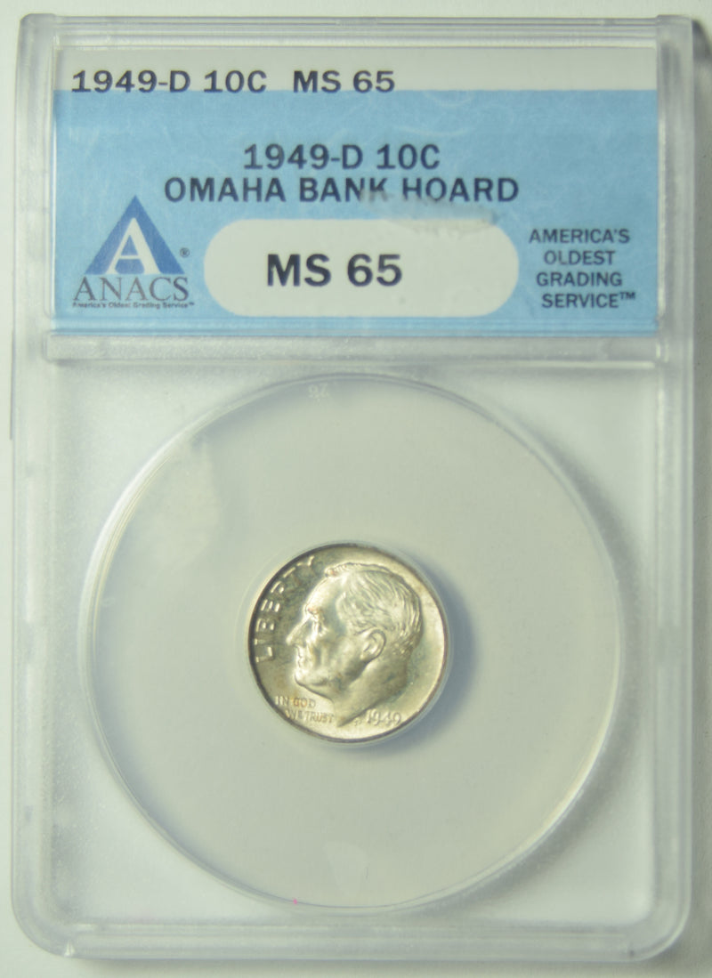 1949-D Roosevelt Dime . . . . ANACS MS-65 Omaha Bank Hoard