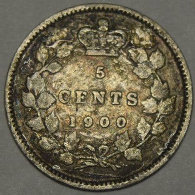 1900 Round O Canadian 5 Cents Choice About Uncirculated