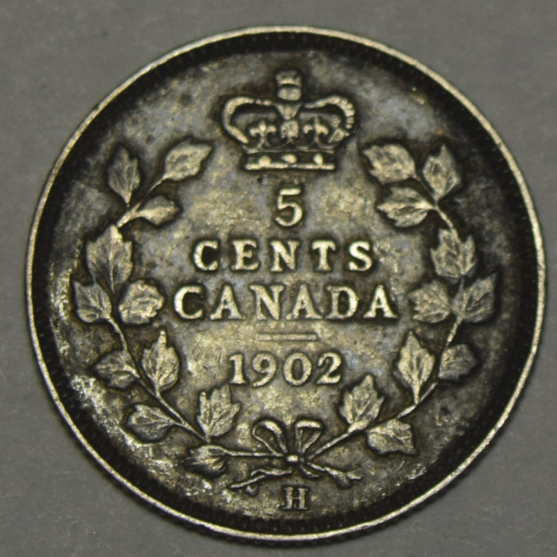 1902-H Large H Canadian 5 Cents Extremely Fine