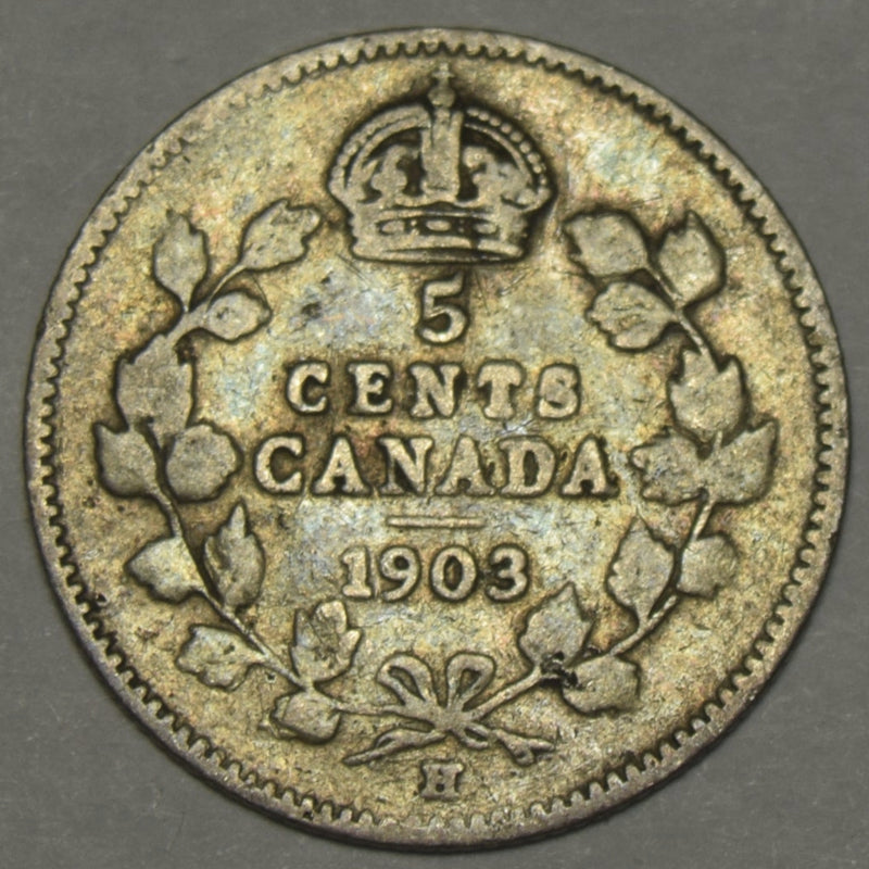 1903-H Large H Canadian 5 Cents Very Fine