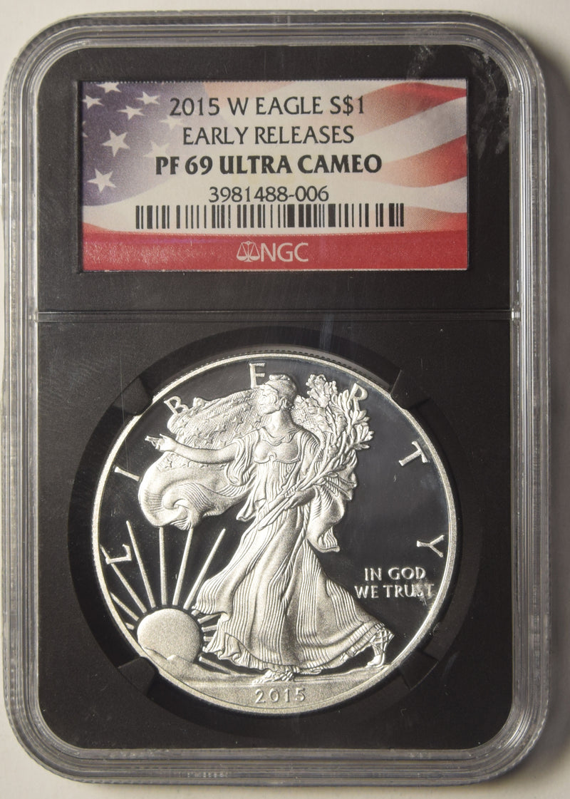 2015-W Silver Eagle NGC PF-69 Ultra Cameo Retro Black Holder Early Releases