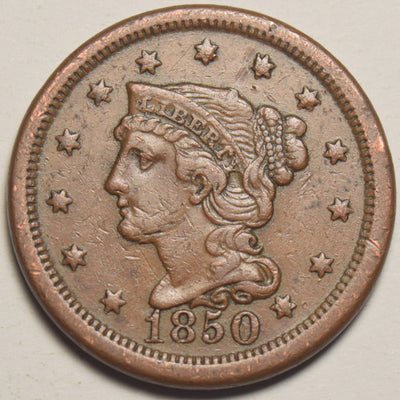 1850 Braided Hair Large Cent Extremely Fine