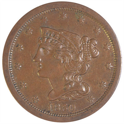 1850 Braided Hair Half Cent Select Uncirculated Brown