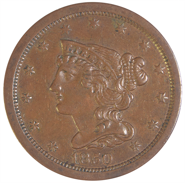 1850 Braided Hair Half Cent Select Uncirculated Brown