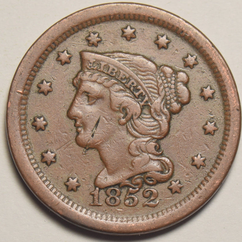 1852 Braided Hair Large Cent . . . . XF hit on cheek