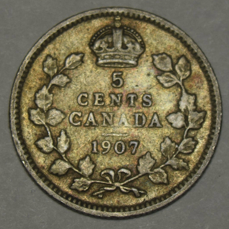 1907 Canadian 5 Cents Very Fine