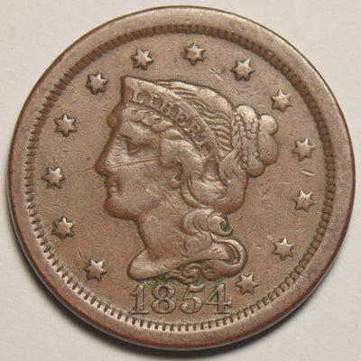 1854 Braided Hair Large Cent Very Fine