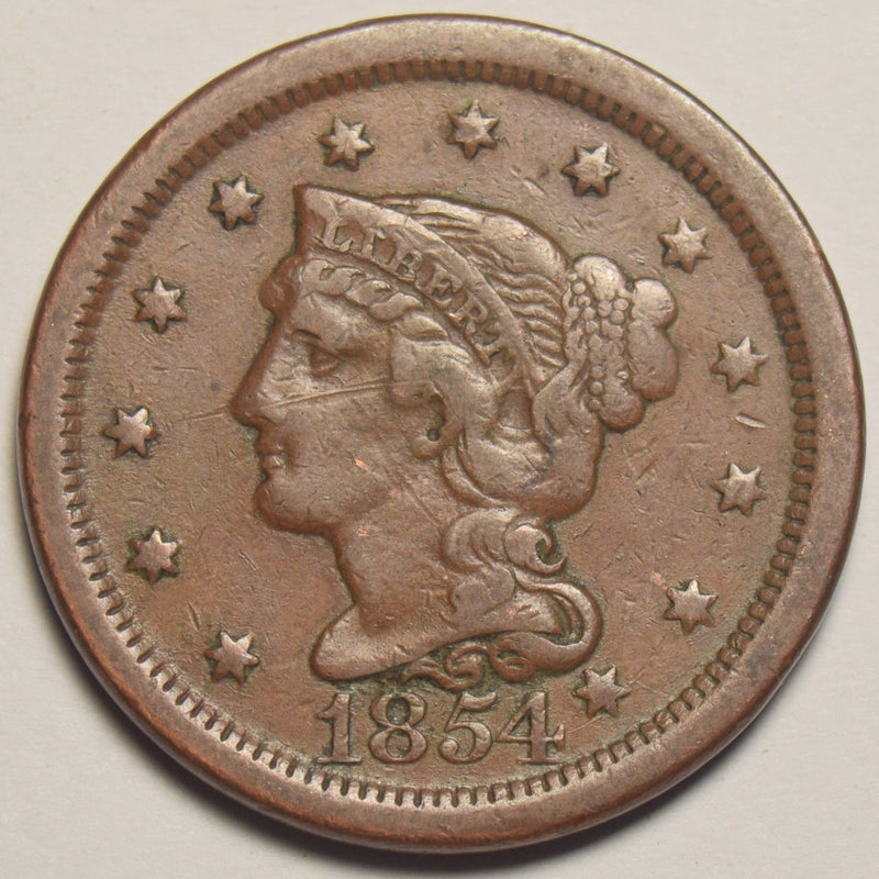 1854 Braided Hair Large Cent Very Fine